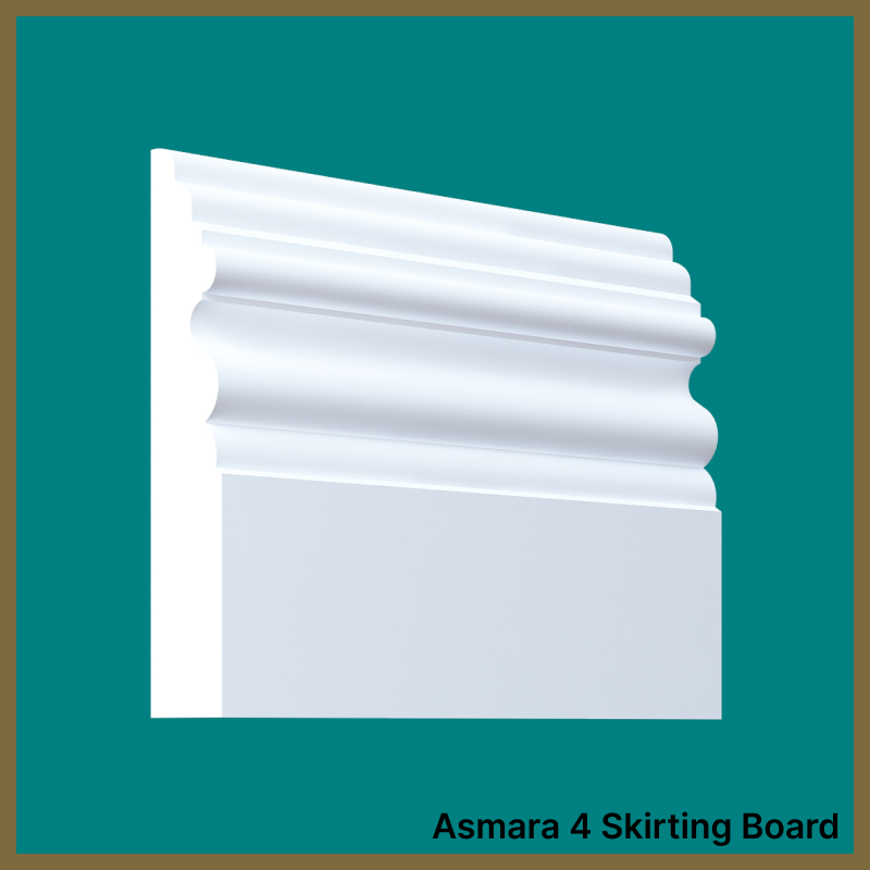White Asmara 4 Skirting Board on a teal background