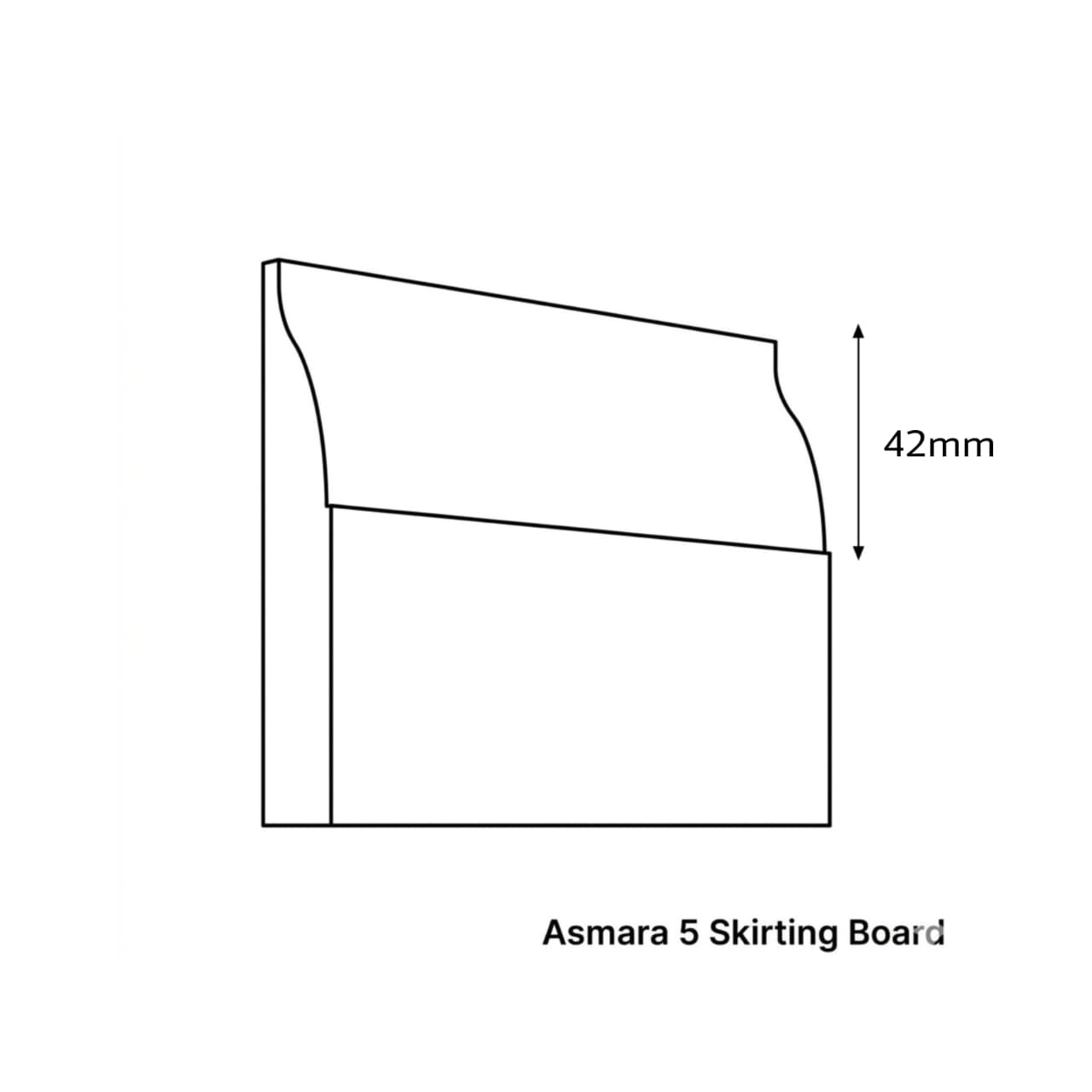 Technical drawing of an Asmara 5 Skirting Board with dimensions on a white background