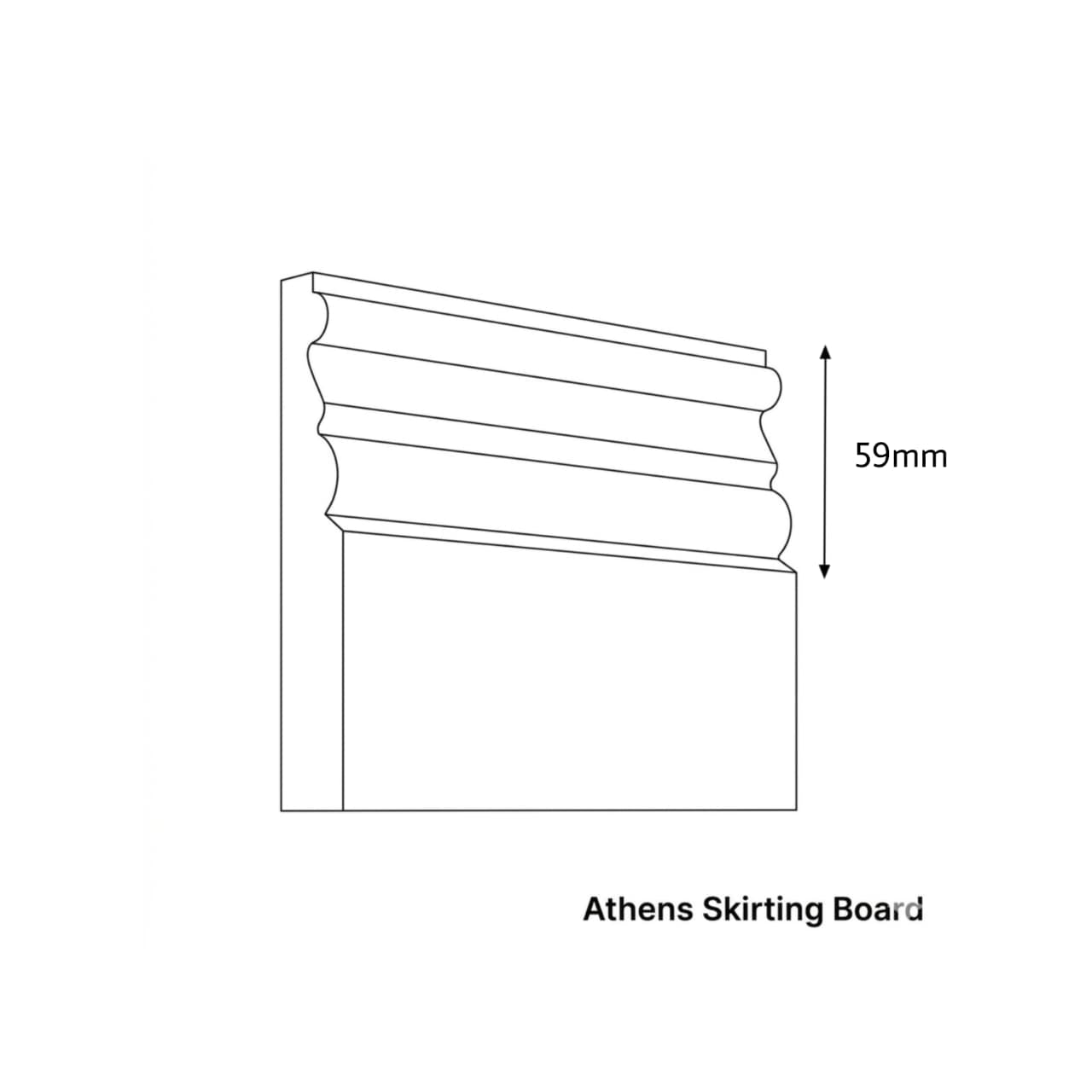 Line drawing of Athens Skirting Board with dimensions on a white background
