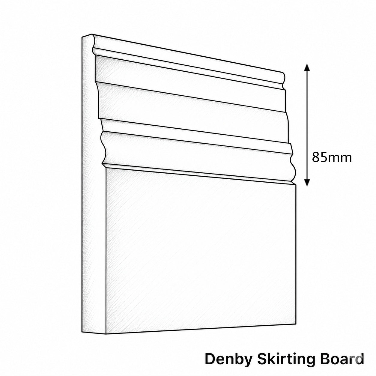 Technical drawing of a Denby Skirting Board with dimensions