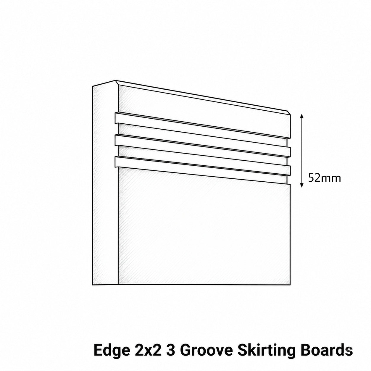 Technical drawing of Edge 2x2 3 Groove Skirting Board with dimensions.