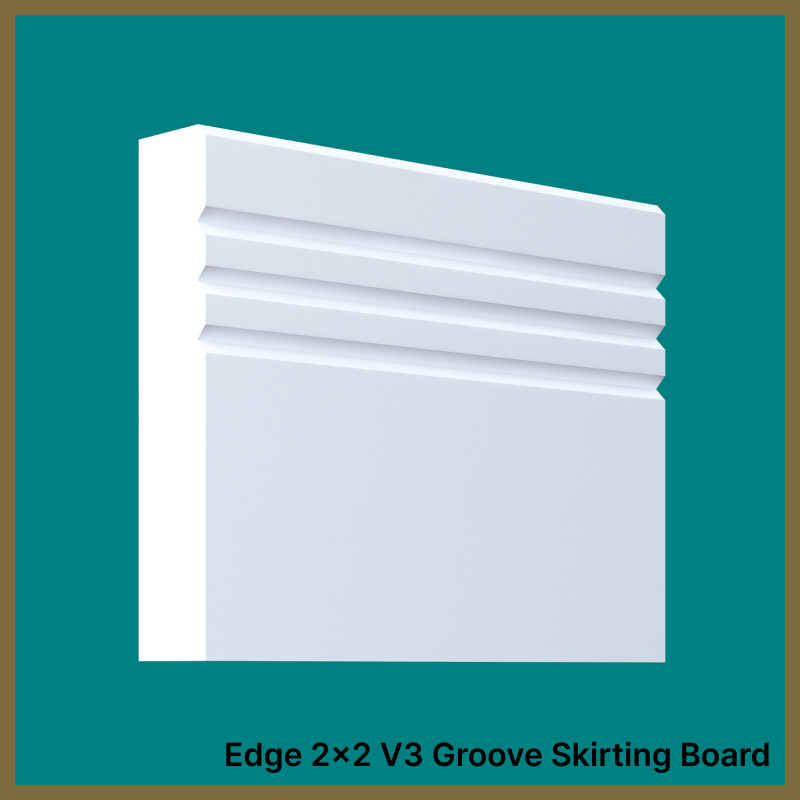 White Edge 2x2 V3 Groove Skirting Board on a teal background