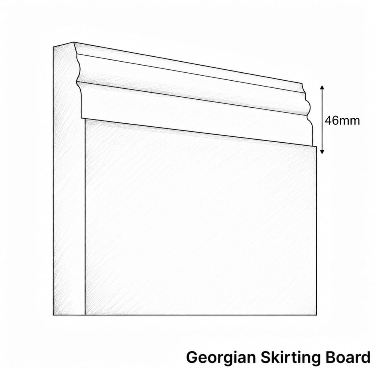 Technical drawing of a Georgian Skirting Board with dimensions