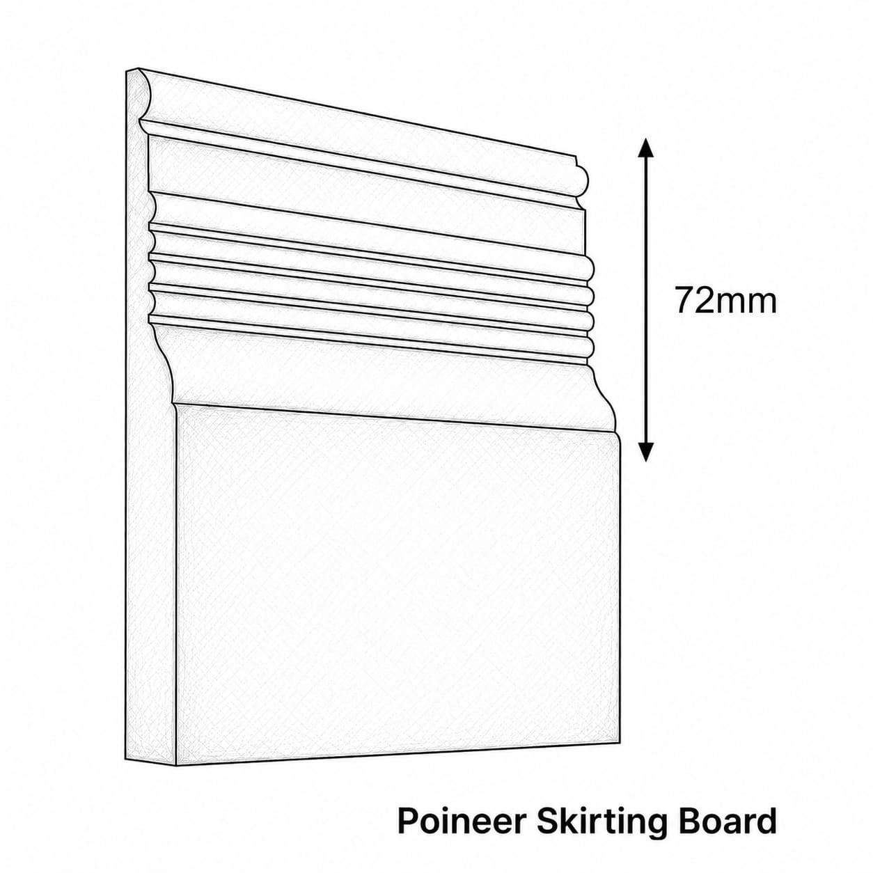 Technical drawing of a Pioneer Skirting Board with dimensions