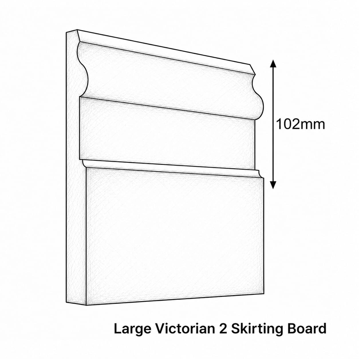 Technical drawing of a large Victorian 2 skirting board with dimensions.
