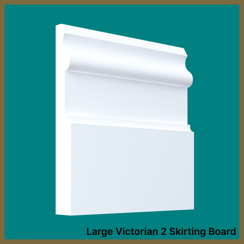 White large Victorian 2 skirting board on a teal background