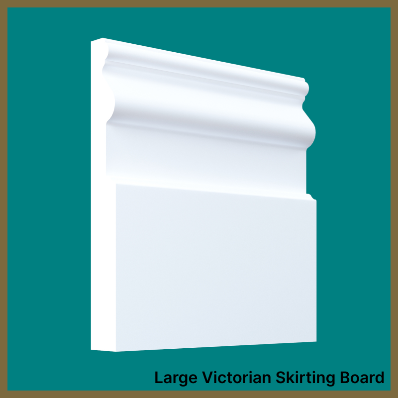 White large Victorian skirting board on a teal background