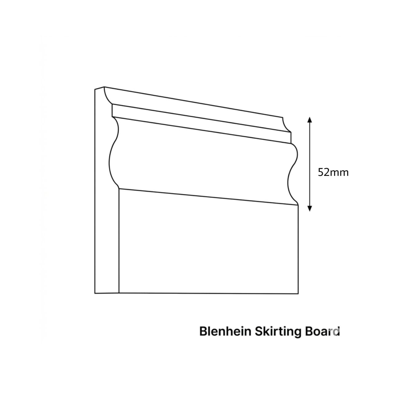 Technical drawing of a Blenheim Skirting Board with dimensions on a white background
