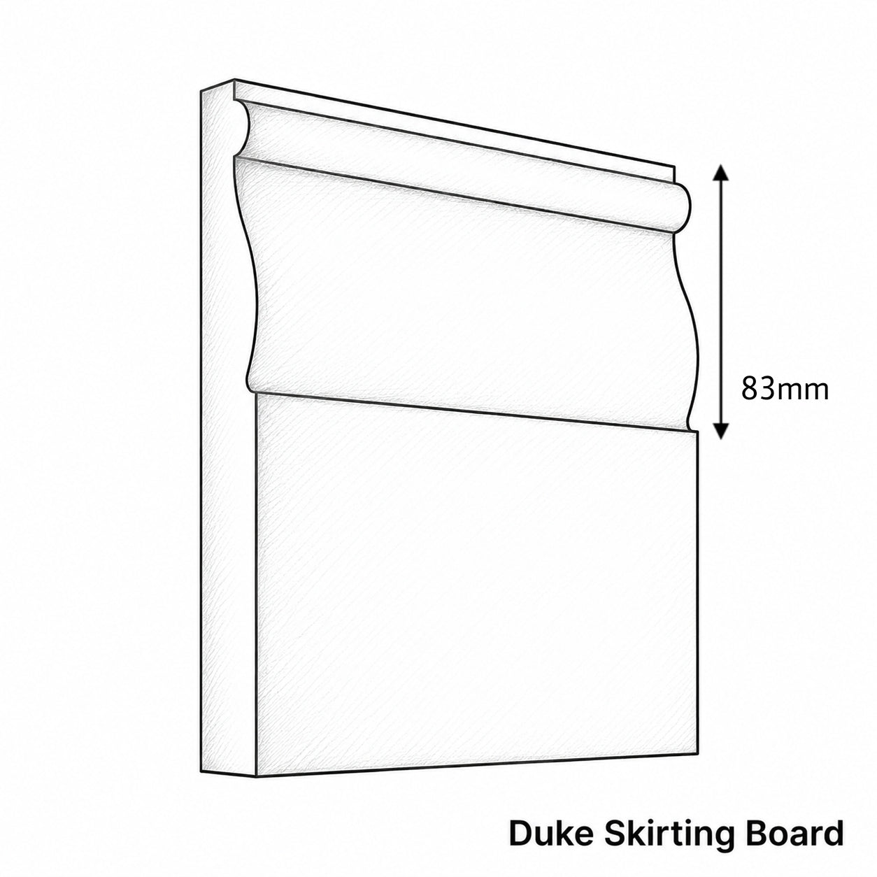 Technical drawing of a Duke Skirting Board with dimensions