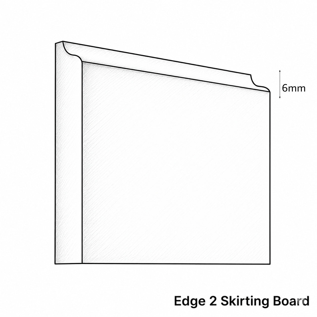Line drawing of an Edge 2 Skirting Board with a thickness of 6mm.