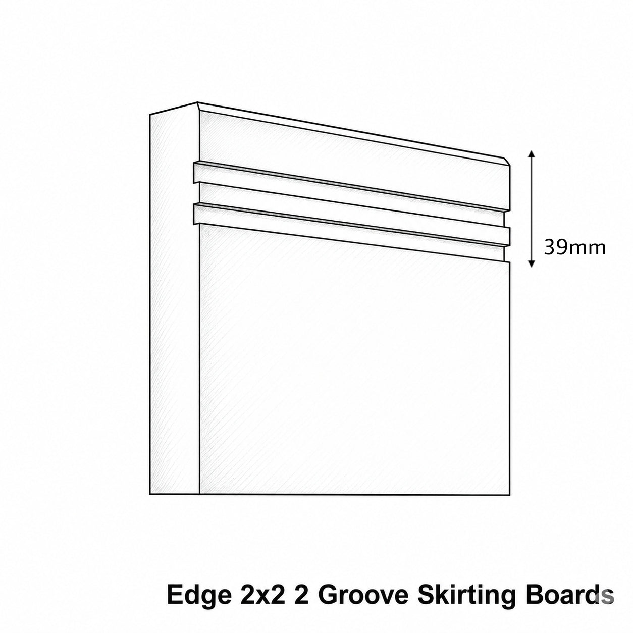 Line drawing of Edge 2x2 2 Groove Skirting Boards with dimensions on a white background