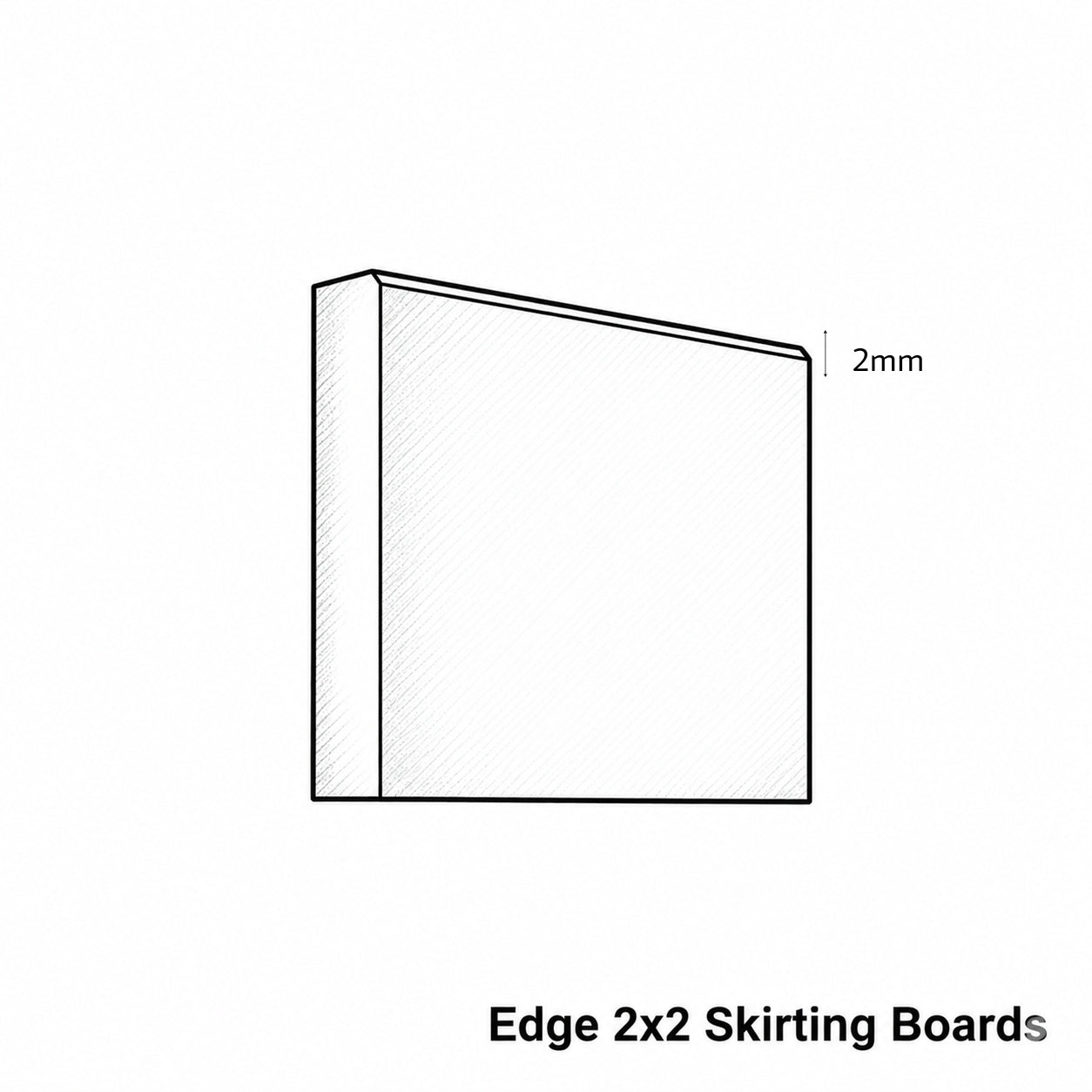Technical drawing of Edge 2x2 Skirting Boards with dimensions on a white background