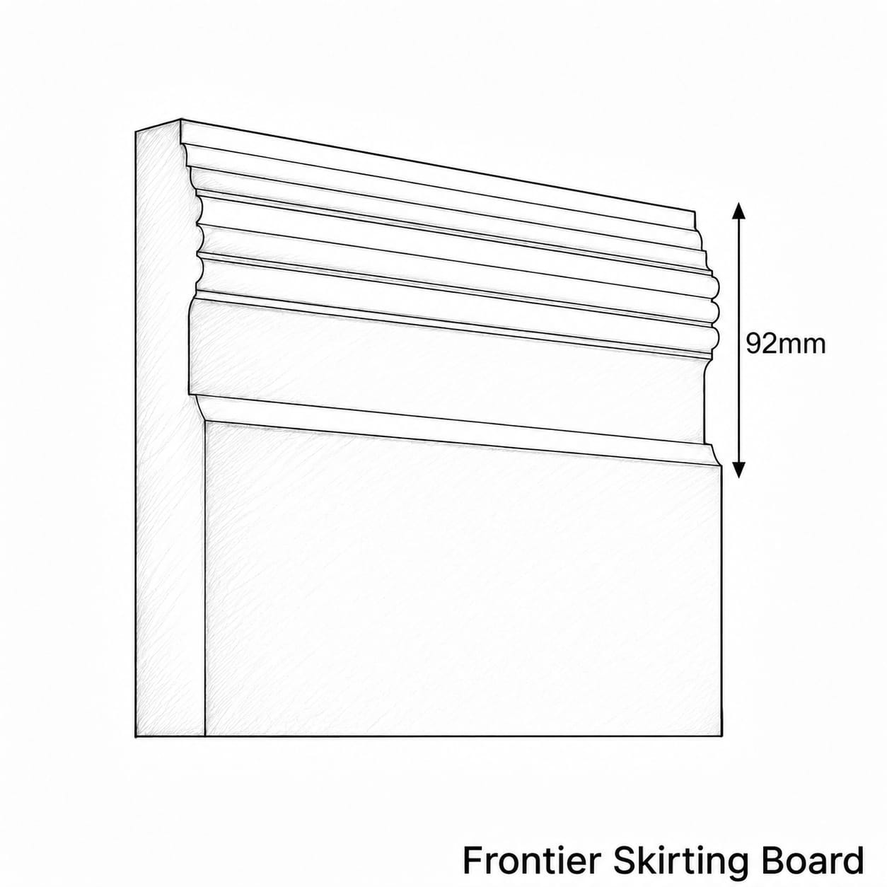 Technical drawing of a Frontier Skirting Board with dimensions