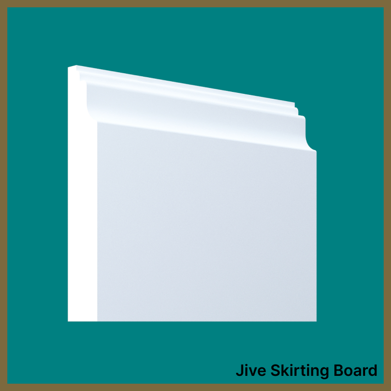 White Jive Skirting Board on a teal background