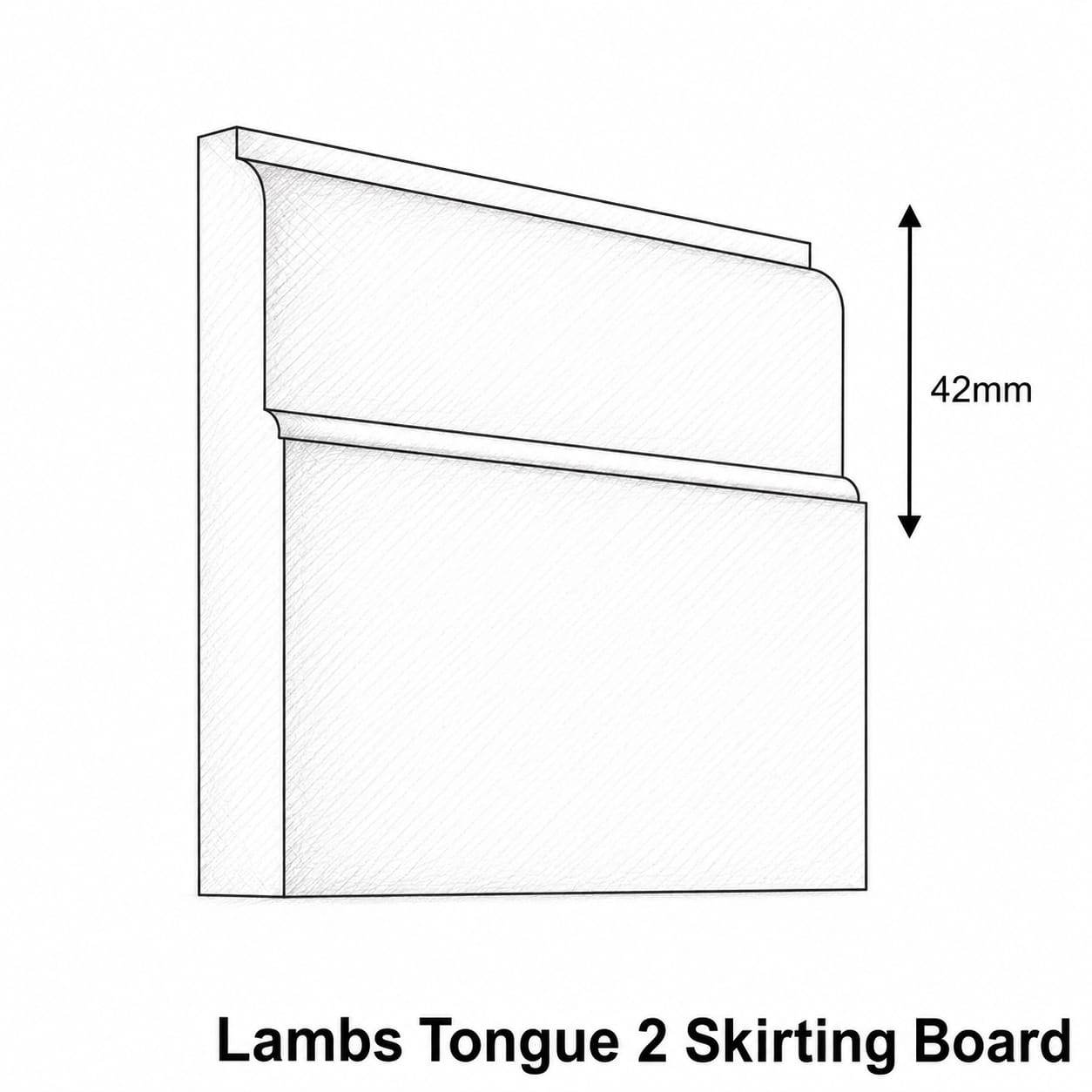 Technical drawing of a Lambs Tongue 2 Skirting Board with dimensions