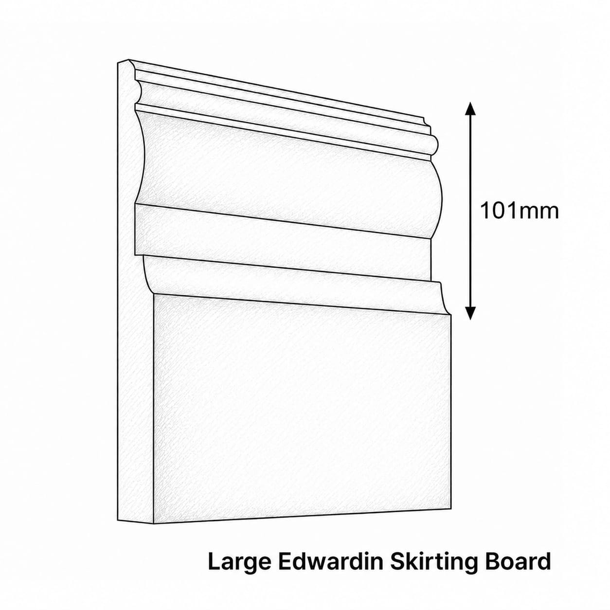 Technical drawing of a large Edwardian skirting board with dimensions.