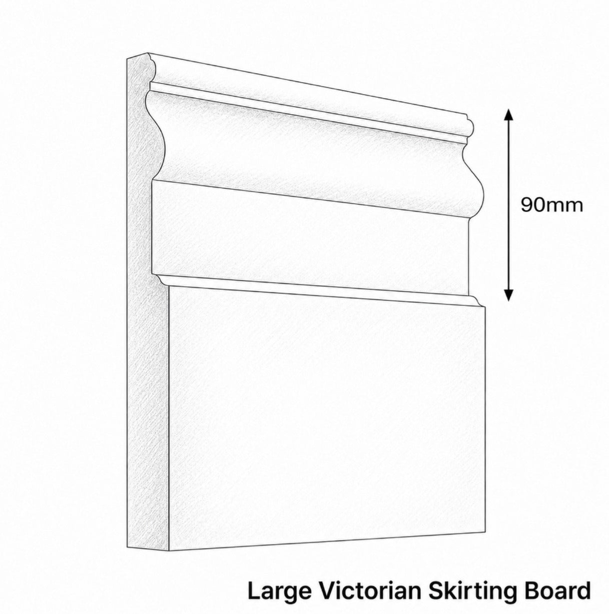 Technical drawing of a large Victorian skirting board with dimensions