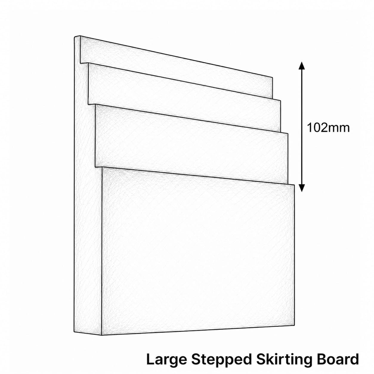 Technical drawing of a large stepped skirting board with dimensions